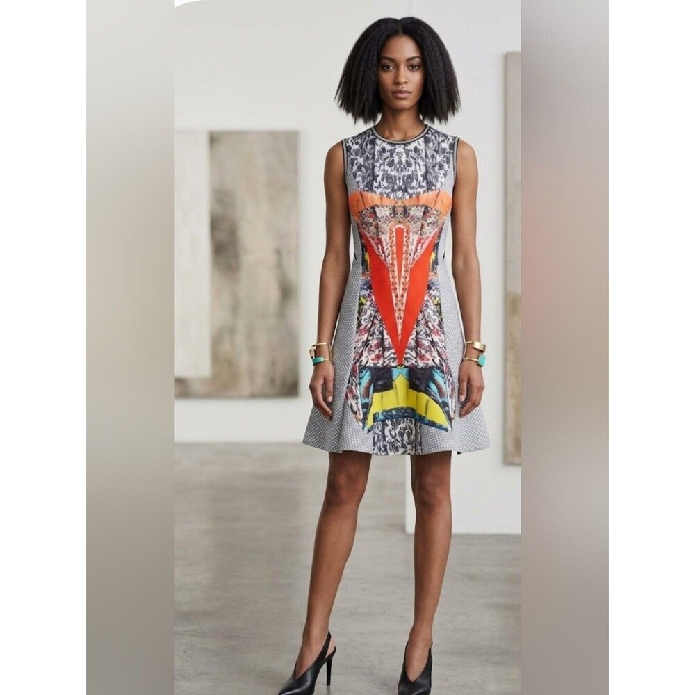 Clover Canyon Vibrant Geometric Floral Patterned Fit & Flare Scubs Dress Size M